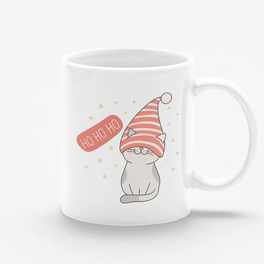 Taza blanca de Navidad Gatito Ho Ho Ho