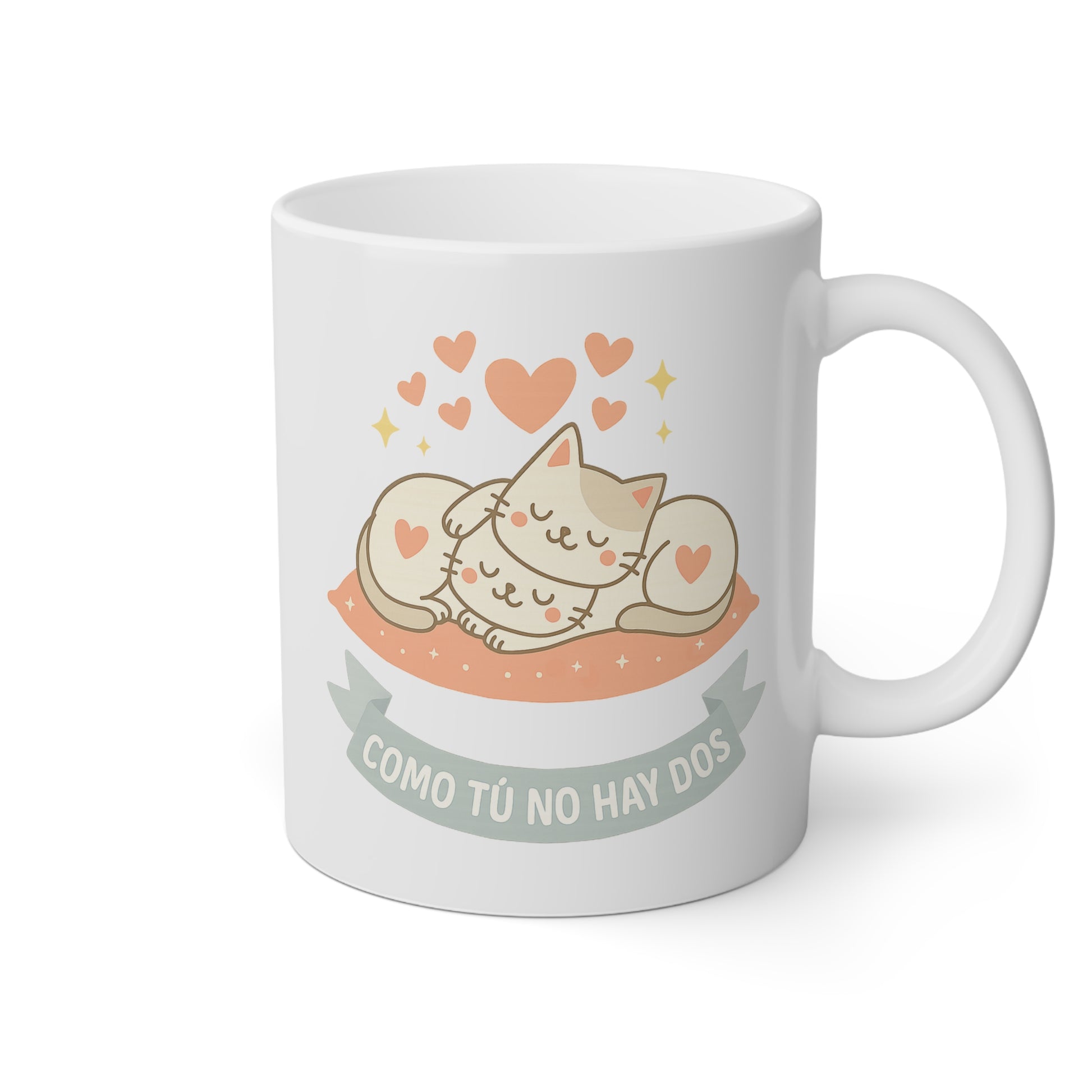 Taza blanca con dos gatitos y la frase como tú no hay dos