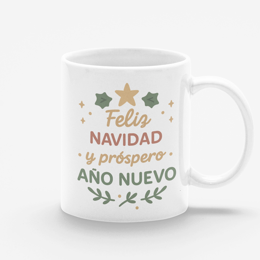 Taza blanca Feliz Navidad y próspero año nuevo