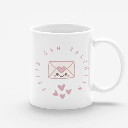 Taza blanca Feliz San Valentín