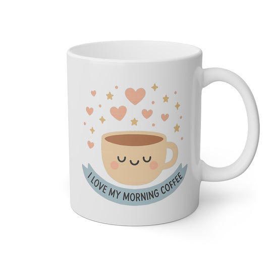 Taza blanca con la frase I love my morning coffee