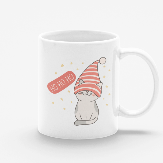 Taza blanca de Navidad Gatito Ho Ho Ho