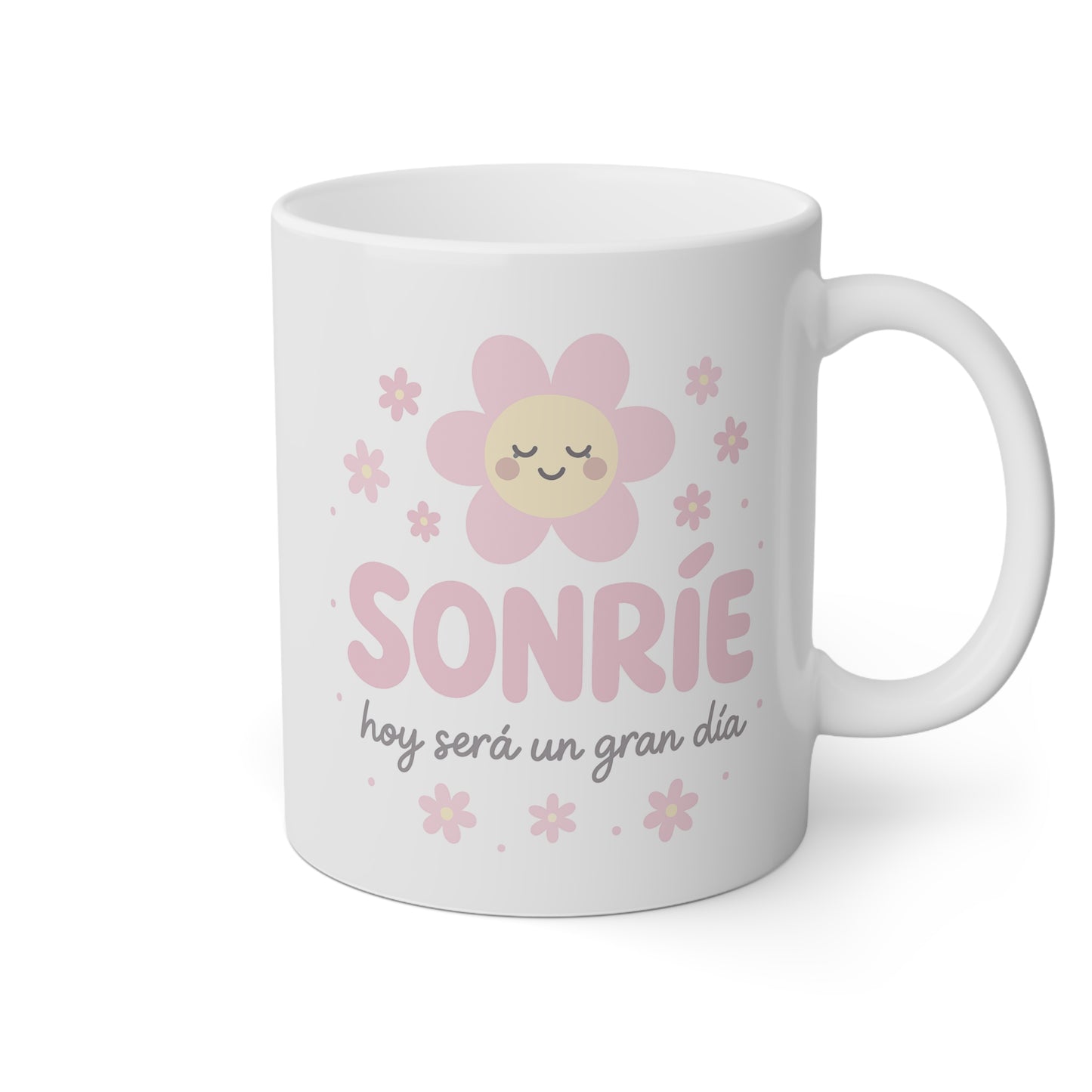 Taza blanca Sonríe hoy será un gran día