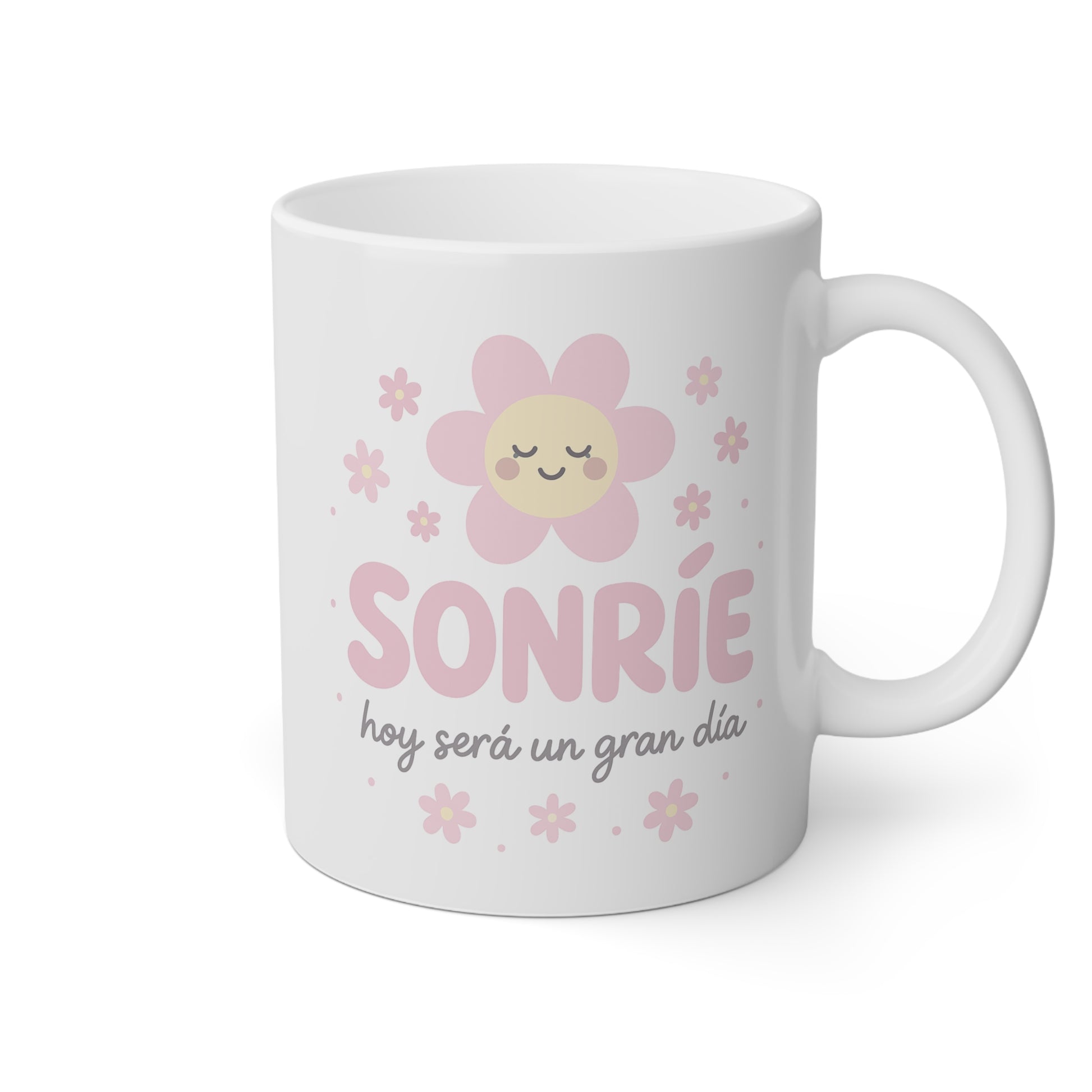 Taza blanca Sonríe hoy será un gran día