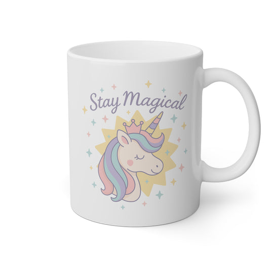 Taza blanca con un unicornio y la frase Stay Magical