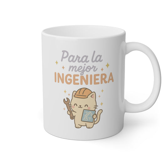 Taza blanca con un gatito y la frase para la mejor ingeniera