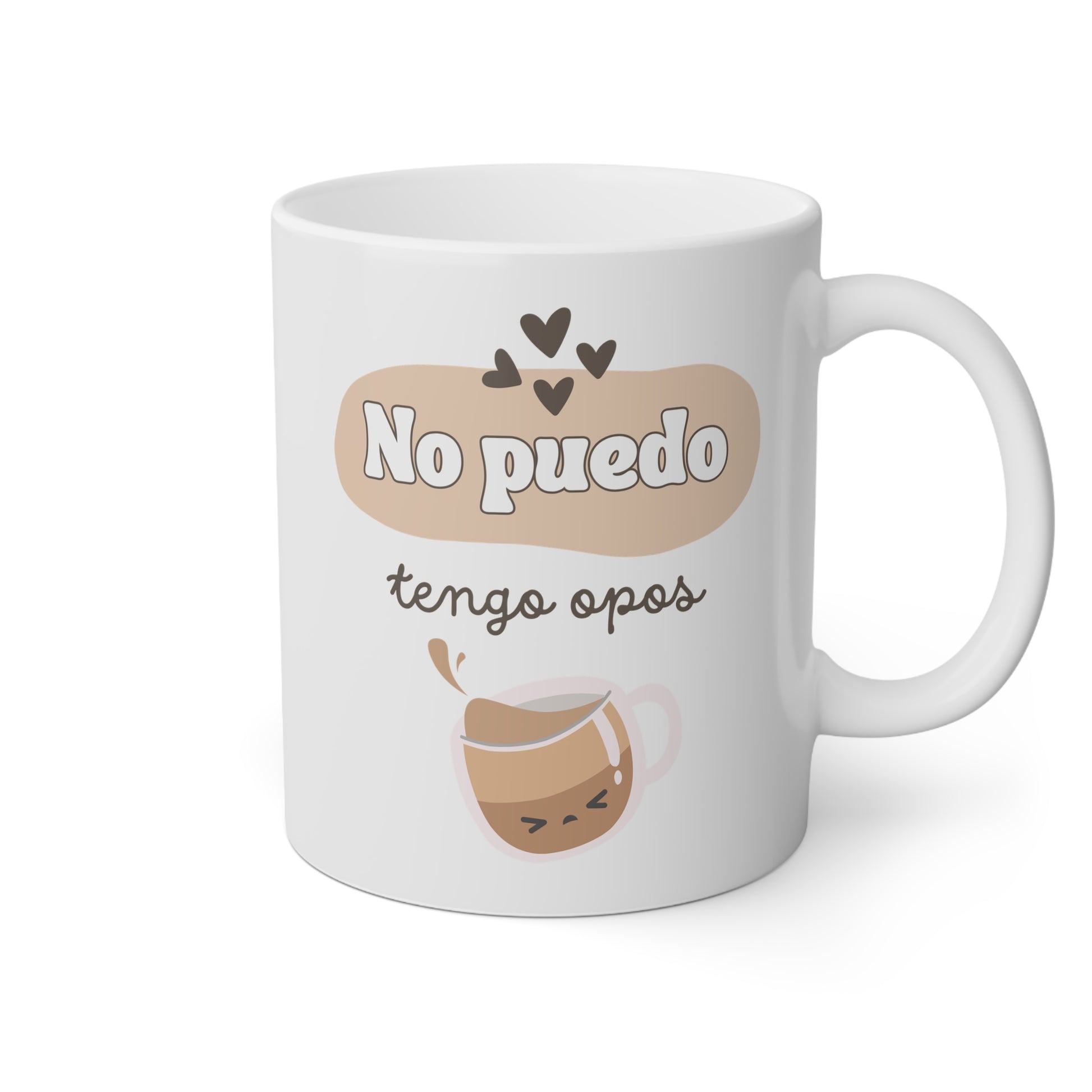 Taza blanca con la frase no puedo tengo opos