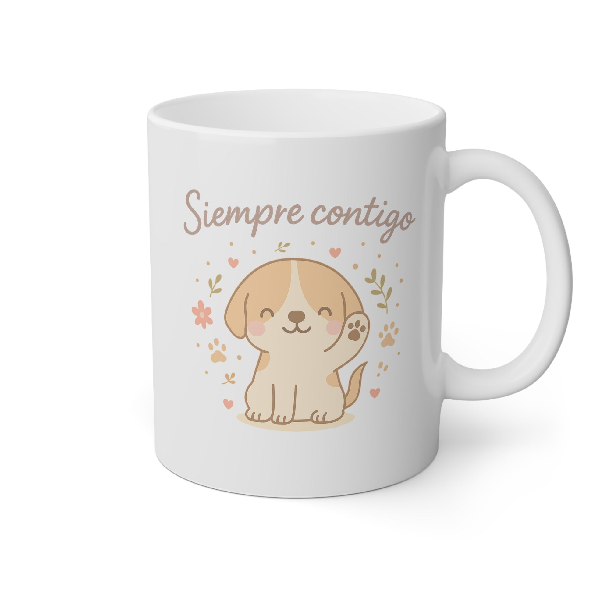 Taza blanca con un perrito adorable y la frase Siempre contigo