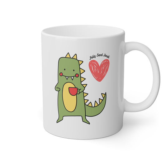 Taza blanca con un drac de Sant Jordi