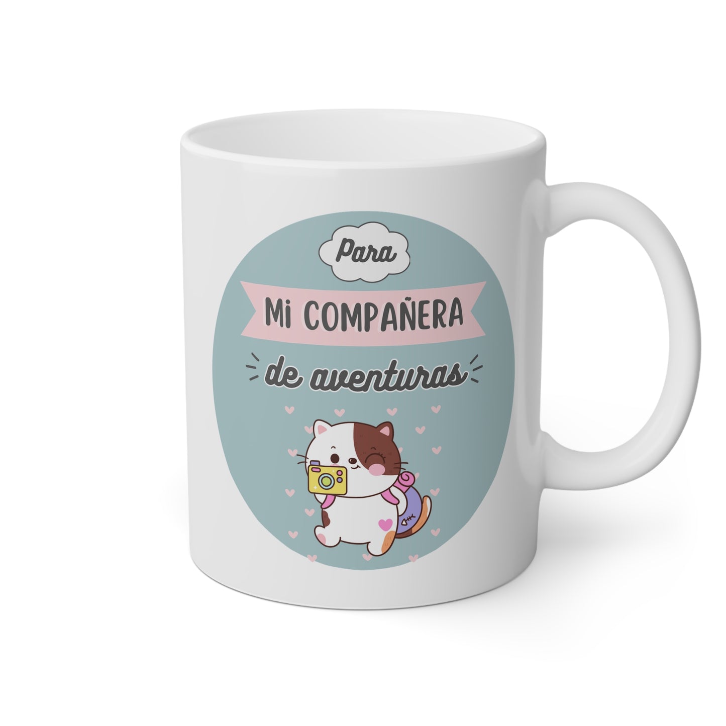 Taza blanca con la frase para mi compañera de aventuras