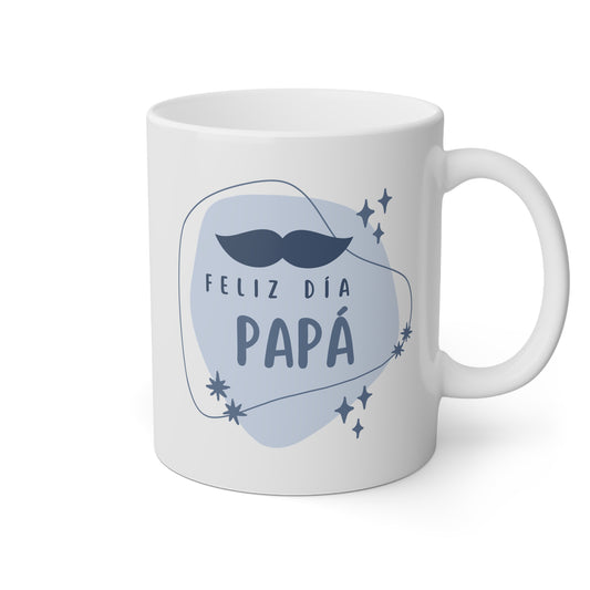 Taza blanca con la frase feliz día papá