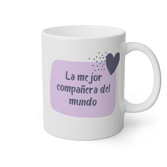 Taza blanca con la frase la mejor compañera del mundo